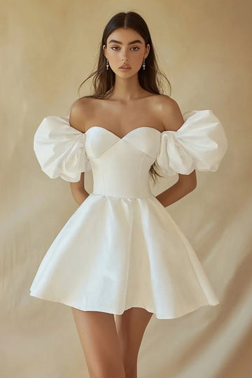 Off the Shoulder A Line White Graduation Dress